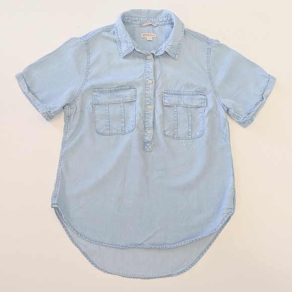 OshKosh B'gosh Tops - Merona Women's Light Denim Blue 3/4 Button Down Short Sleeves Shirt